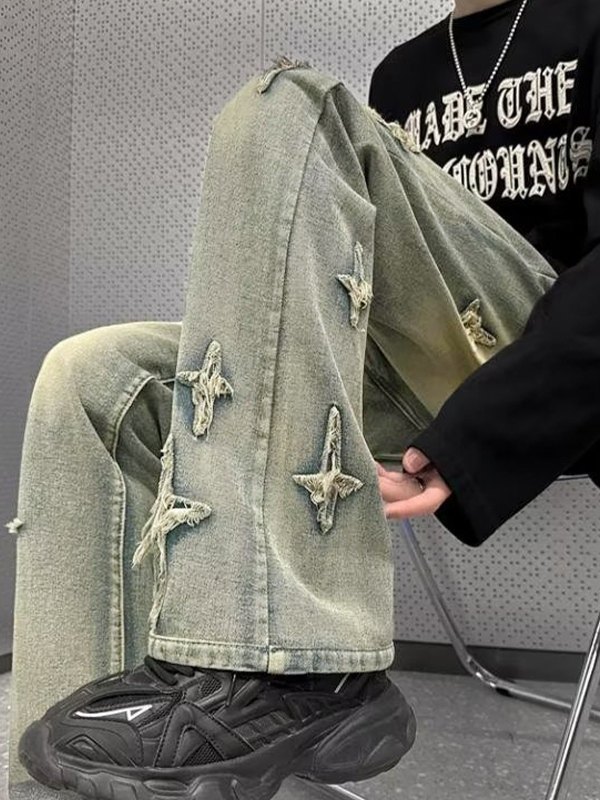Vaqueros con aplicación de estrellas para hombre-3