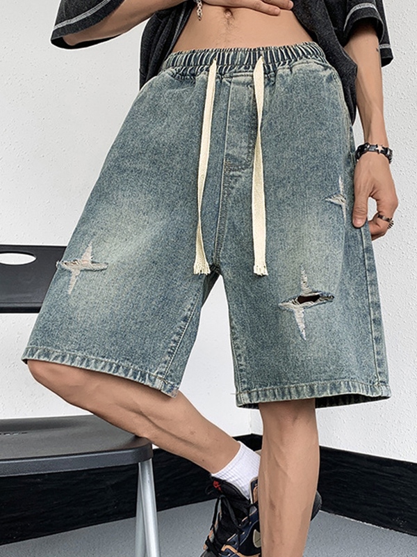 Short con cordón rasgado con estrellas para hombre-1
