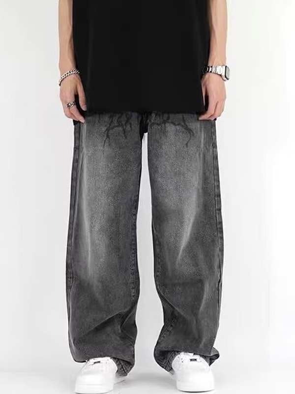 Vaqueros holgados con estampado craquelado lavado para hombre-3