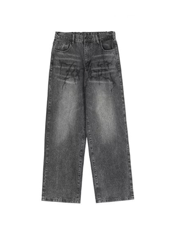 Vaqueros holgados con estampado craquelado lavado para hombre-4