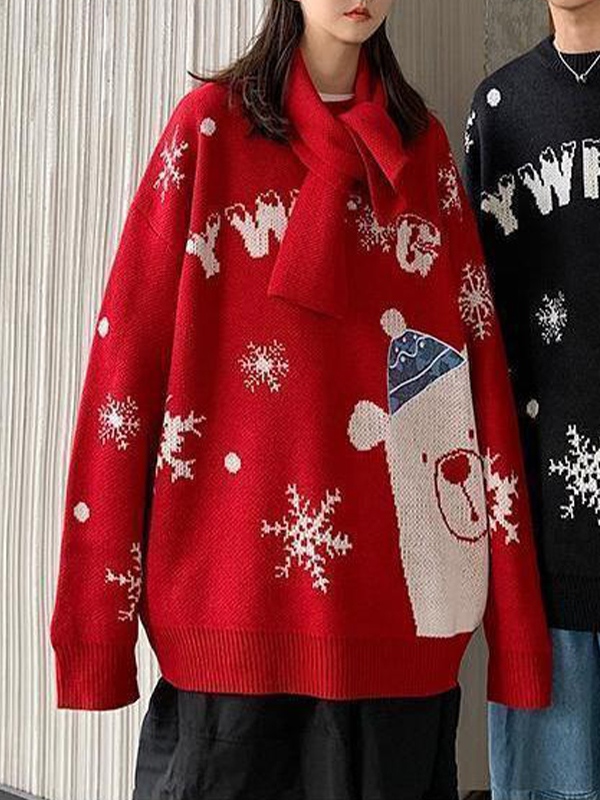 Jersey holgado de jacquard con elementos navideños para hombre-1
