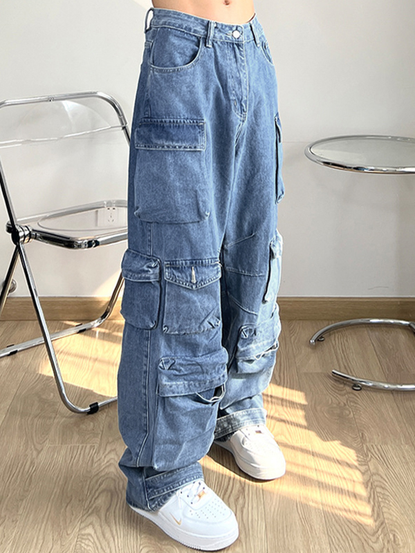 Vaqueros cargo con múltiples bolsillos Hip Pop para hombre-2