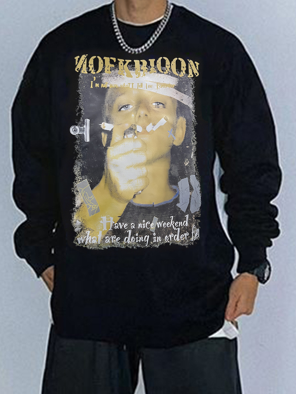 Sudadera con estampado de retrato callejero para hombre-2