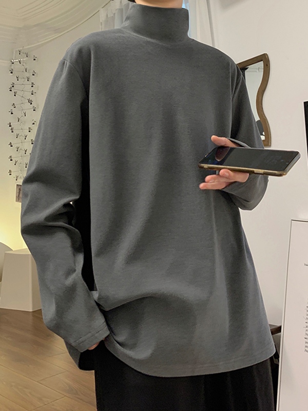 Camiseta holgada de manga larga con cuello falso para hombre-2