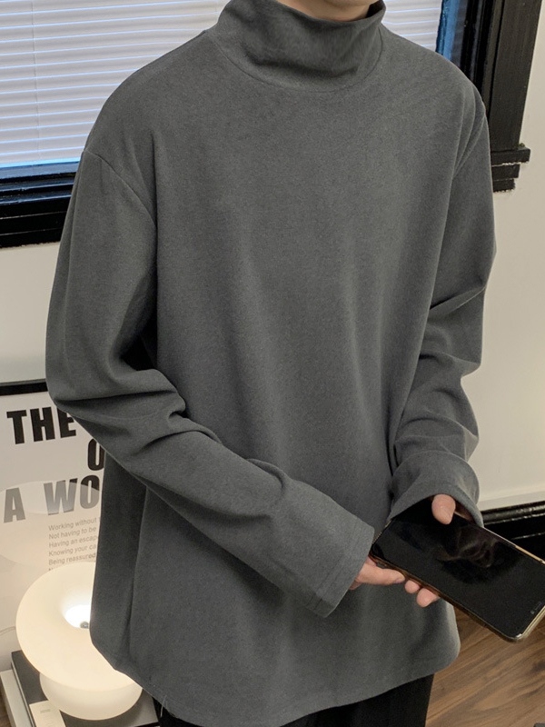 Camiseta holgada de manga larga con cuello falso para hombre-1