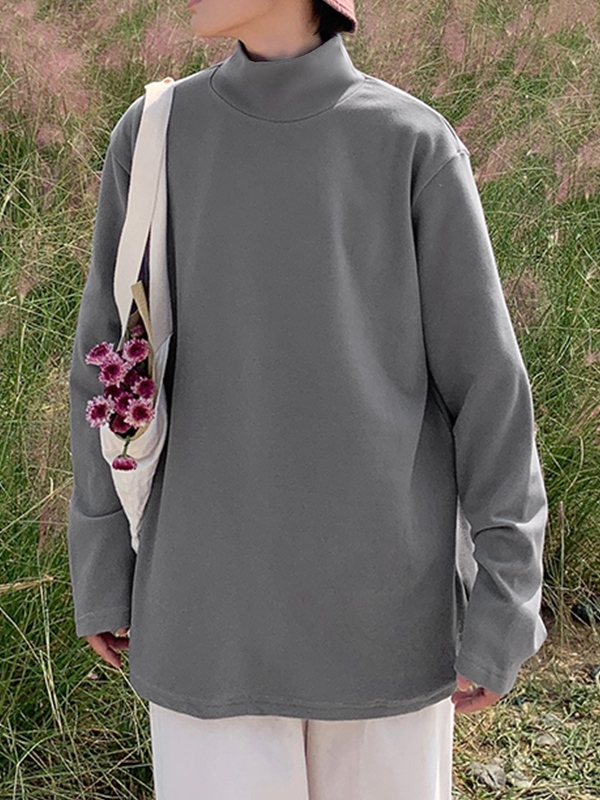 Camiseta holgada de manga larga con cuello falso para hombre-4