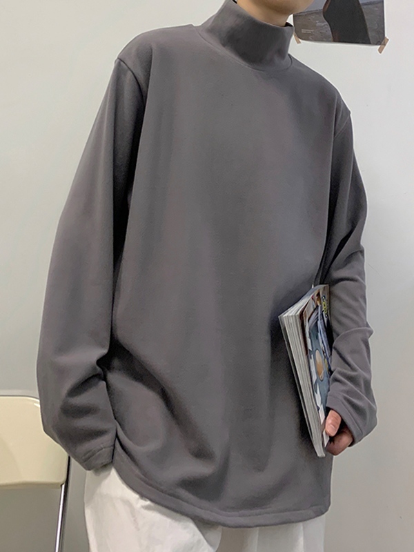 Camiseta holgada de manga larga con cuello falso para hombre-3