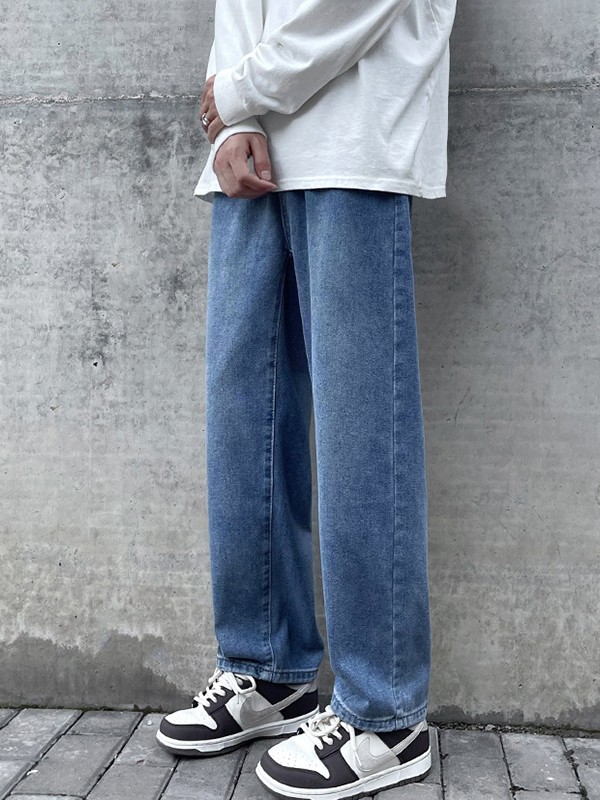 Jeans de pierna recta con lavado básico para hombre-2