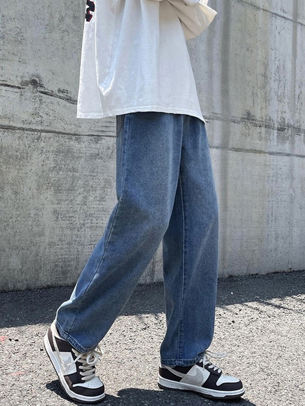 Jeans de pierna recta con lavado básico para hombre-1