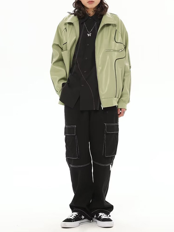 Chaqueta de piel sintética con cremallera y detalle de ribetes-3