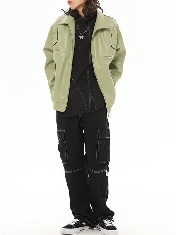 Chaqueta de piel sintética con cremallera y detalle de ribetes-2