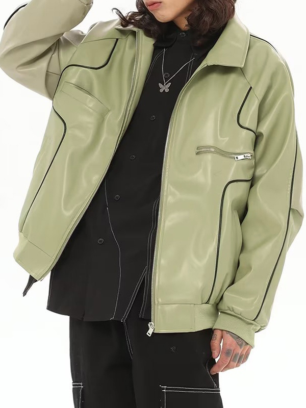 Chaqueta de piel sintética con cremallera y detalle de ribetes-1