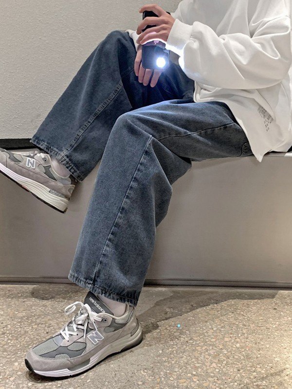 Jeans sueltos de mezclilla clásicos para hombre-3