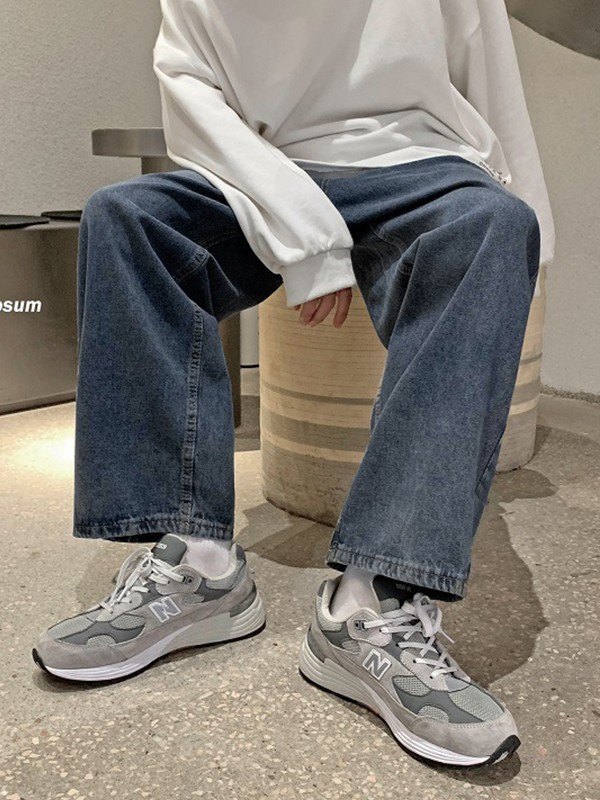 Jeans sueltos de mezclilla clásicos para hombre-2