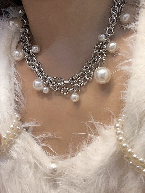 Collar con colgante de perlas de imitación de cadena gruesa-2