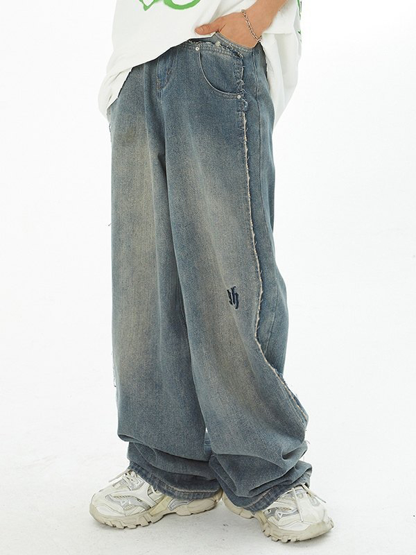 Jeans Sueltos Desgastados Con Estampado De Alas Para Hombre-1