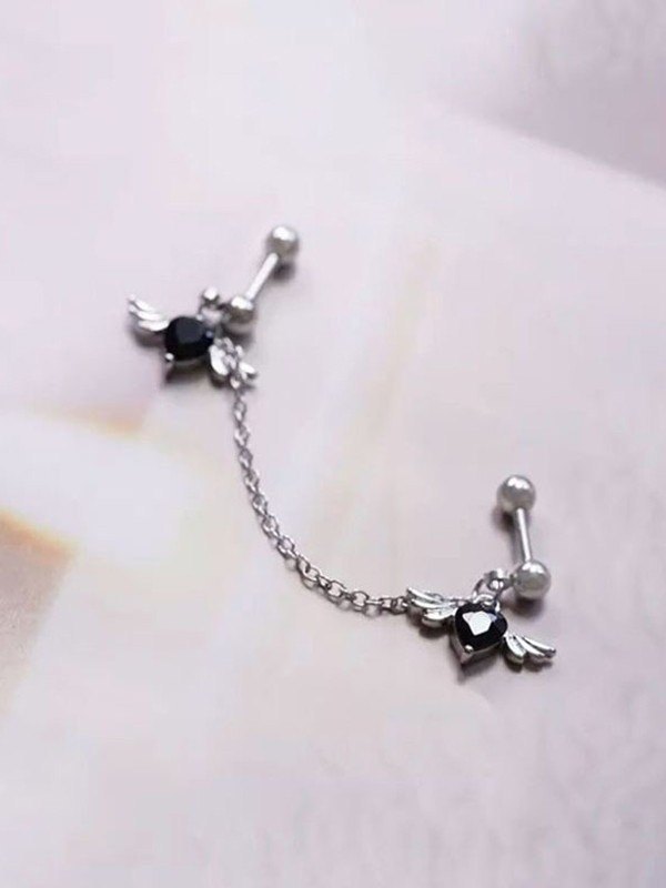 Aretes de corazón alado con adorno de cadena-1