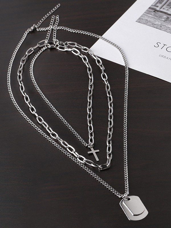 Collar con colgante geométrico de 2 piezas para hombre-1