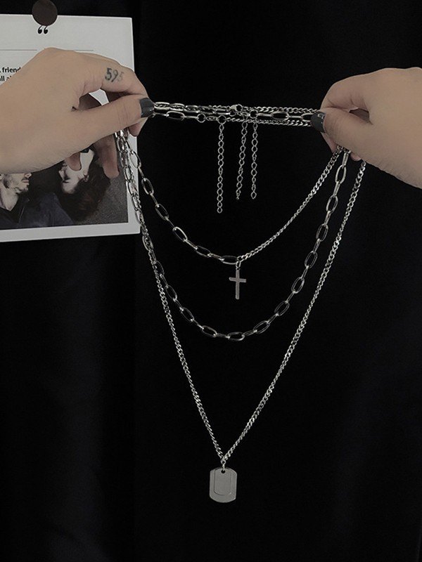 Collar con colgante geométrico de 2 piezas para hombre-3