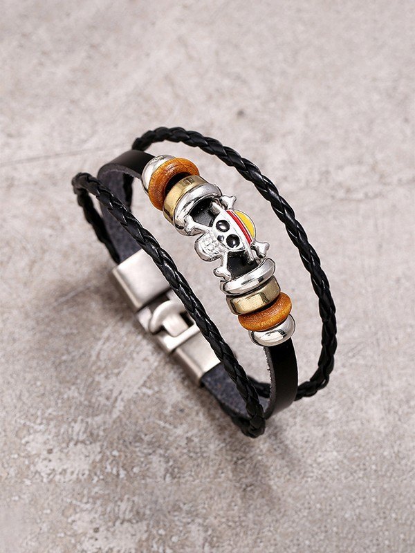 Pulsera de piel sintética trenzada en capas para hombre-3