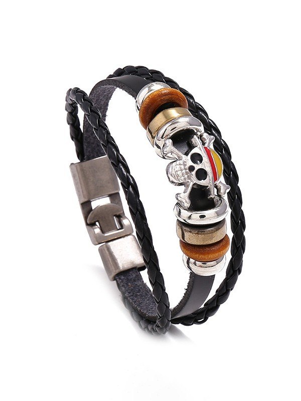 Pulsera de piel sintética trenzada en capas para hombre-4