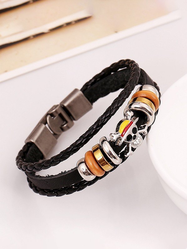 Pulsera de piel sintética trenzada en capas para hombre-2