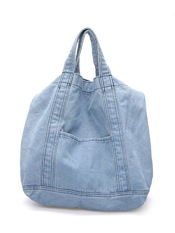 Bolso tote grande de denim lavado-3