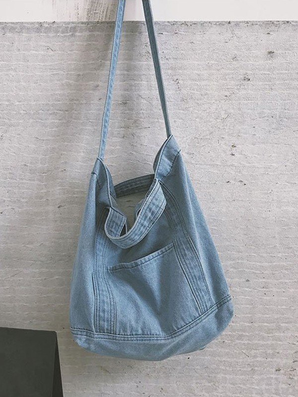 Bolso tote grande de denim lavado-4