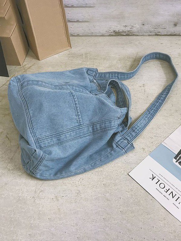 Bolso tote grande de denim lavado-5