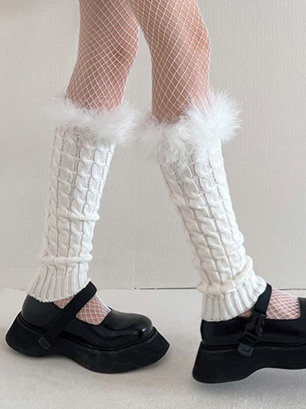 Calcetines de punto trenzado con ribetes borrosos-1