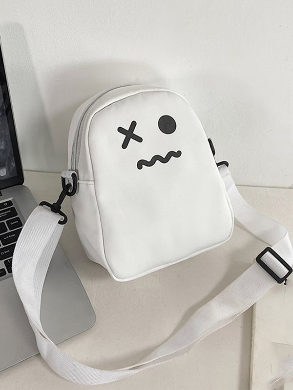 Bolso bandolera blanco con cara de dibujos animados-2