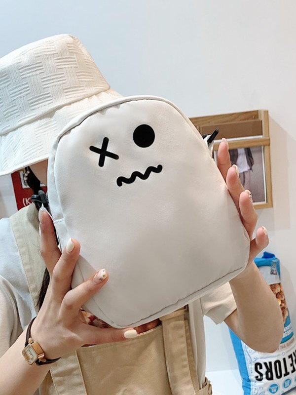Bolso bandolera blanco con cara de dibujos animados-3