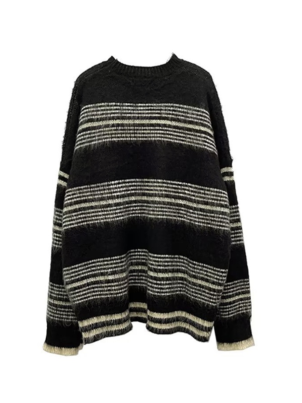 Suéter suelto con estampado de rayas difusas para hombre-6